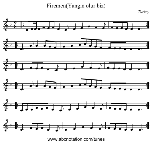 Firemen(Yangin olur biz) - staff notation