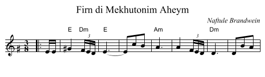 Firn di Mekhutonim Aheym - staff notation