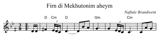 Firn di Mekhutonim aheym - staff notation