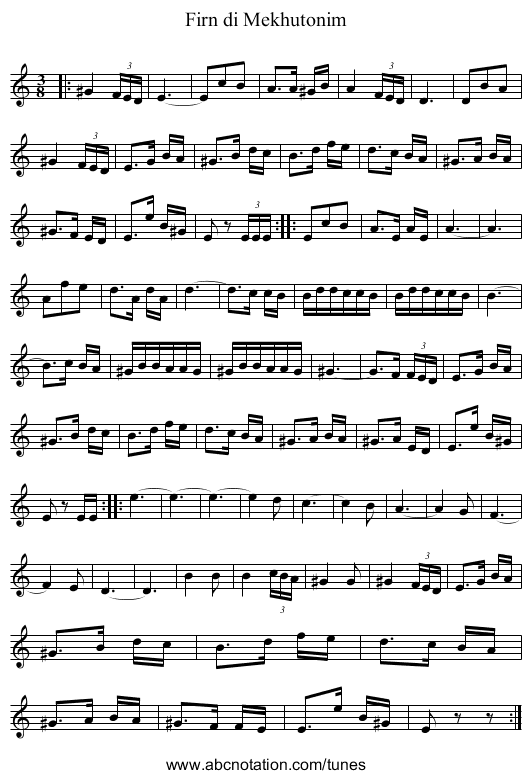 Firn di Mekhutonim - staff notation