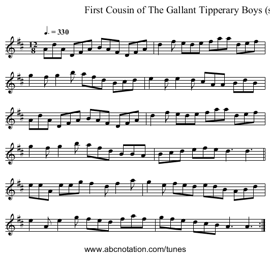 First Cousin of The Gallant Tipperary Boys (slide)  - staff notation