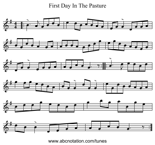 First Day In The Pasture - staff notation