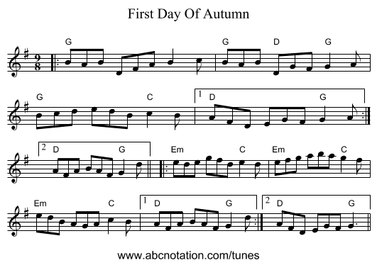 First Day Of Autumn - staff notation