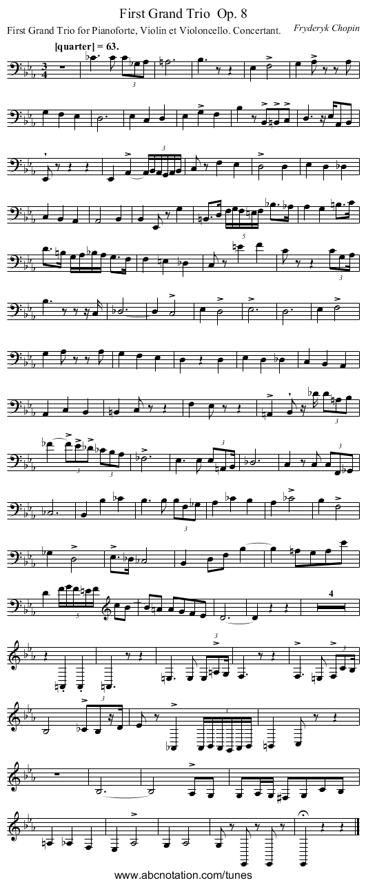 First Grand Trio	 Op. 8 - staff notation