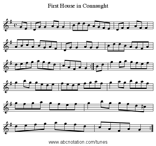 First House in Connaught - staff notation