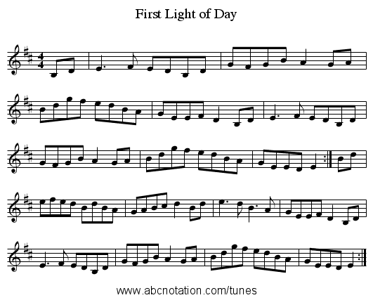 First Light of Day - staff notation