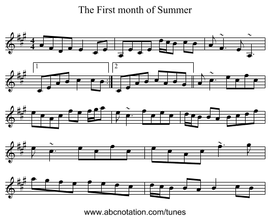First month of Summer, The - staff notation