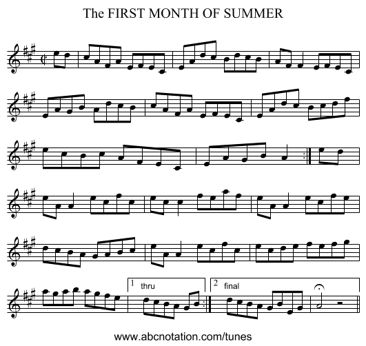 FIRST MONTH OF SUMMER, The - staff notation
