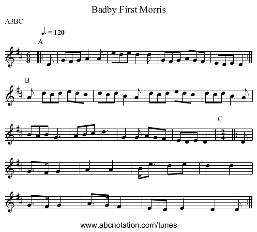First Morris, Badby - staff notation