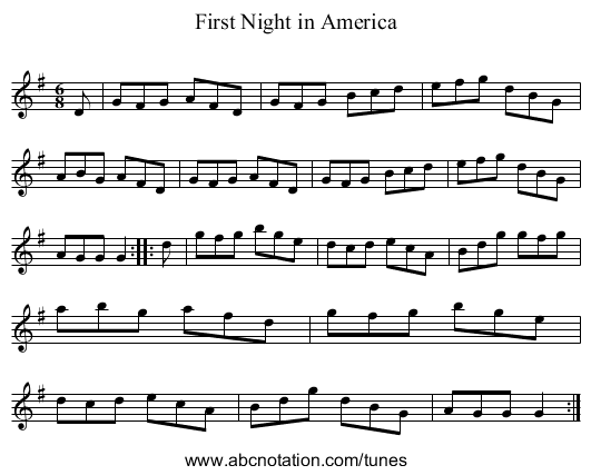 First Night in America - staff notation
