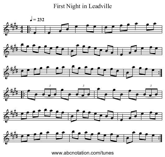 First Night in Leadville - staff notation