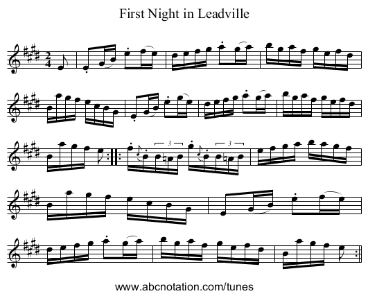 First Night in Leadville - staff notation