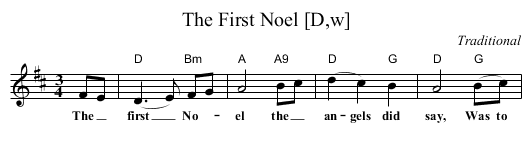 First Noel [D,w], The  - staff notation