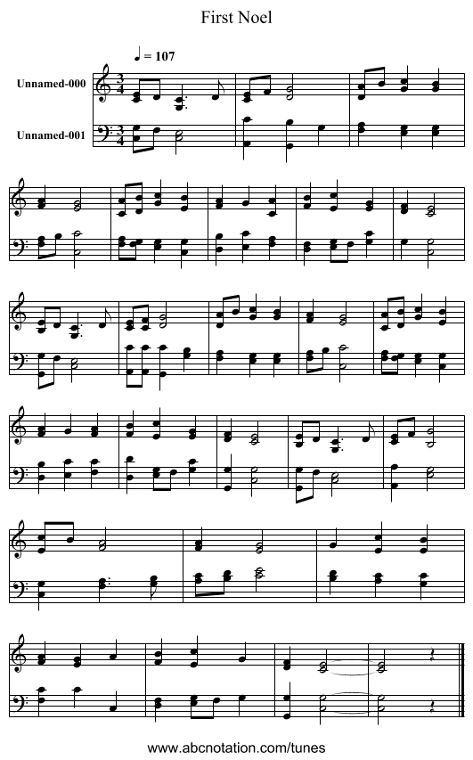 First Noel - staff notation