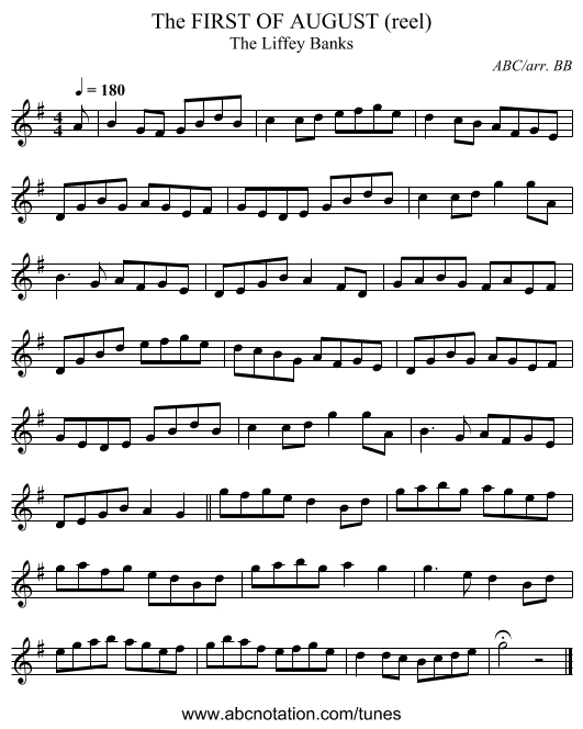 FIRST OF AUGUST (reel), The - staff notation