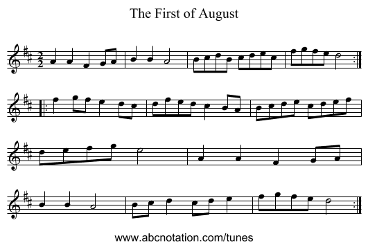 First of August, The - staff notation