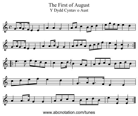 First of August, The - staff notation