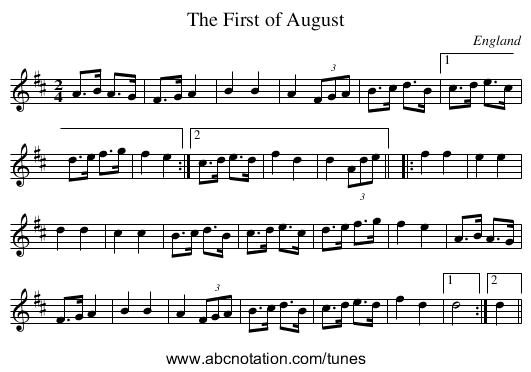 First of August, The - staff notation