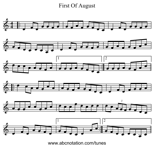 First Of August - staff notation