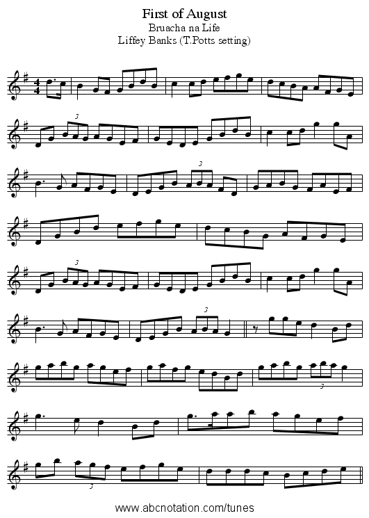 First of August - staff notation