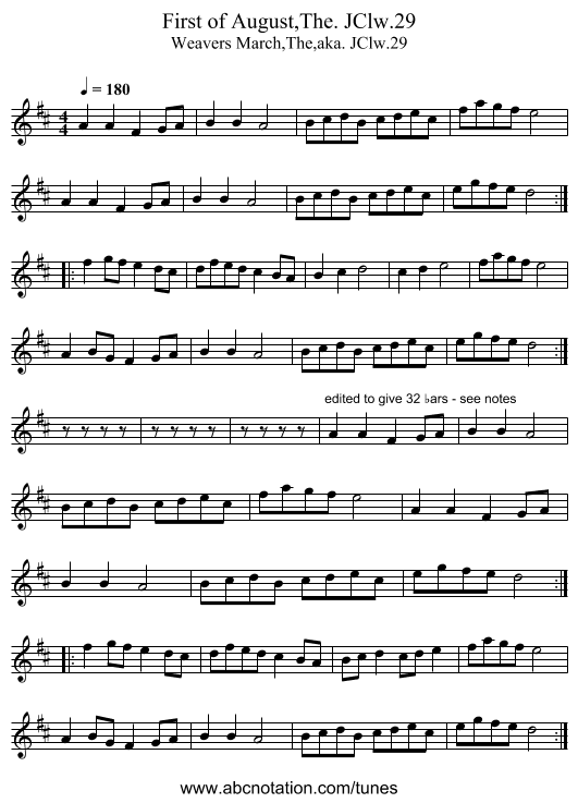 First of August,The. JClw.29 - staff notation