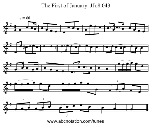 First of January. JJo8.043, The - staff notation