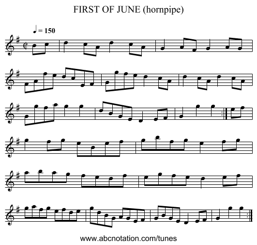 FIRST OF JUNE (hornpipe) - staff notation