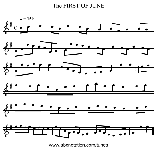 FIRST OF JUNE, The - staff notation