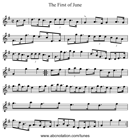 First of June, The - staff notation