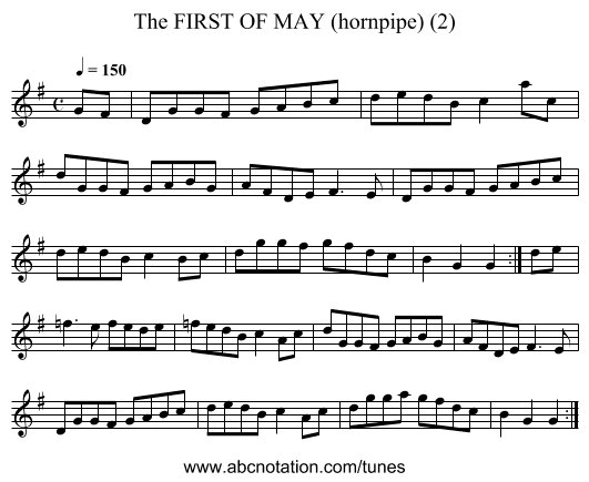 FIRST OF MAY (hornpipe) (2), The - staff notation