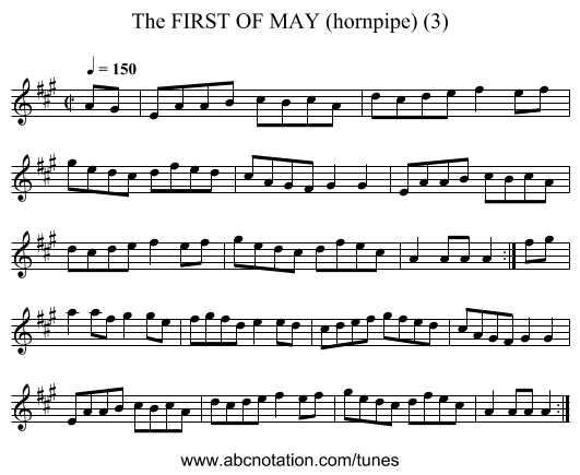 FIRST OF MAY (hornpipe) (3), The - staff notation
