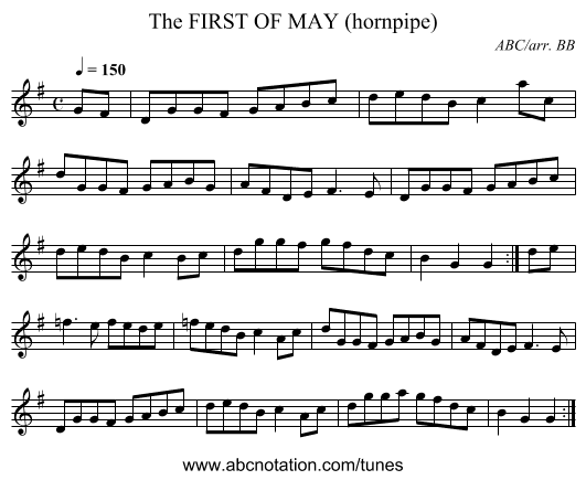 FIRST OF MAY (hornpipe), The - staff notation