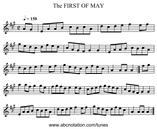 FIRST OF MAY, The - staff notation
