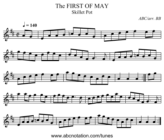 FIRST OF MAY, The - staff notation