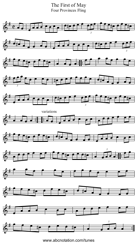 First of May, The - staff notation