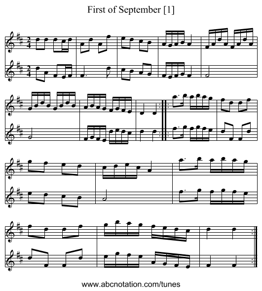 First of September [1] - staff notation