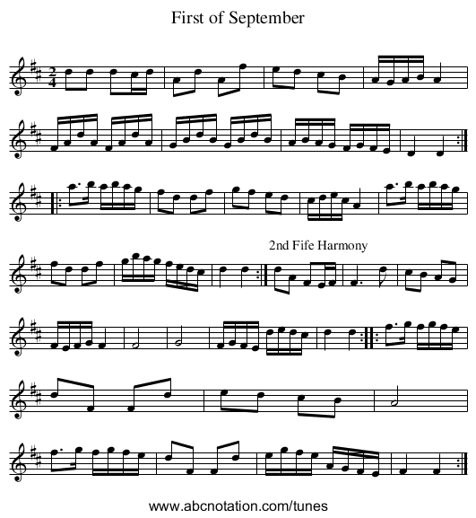 First of September - staff notation