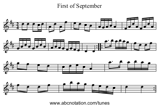 First of September - staff notation