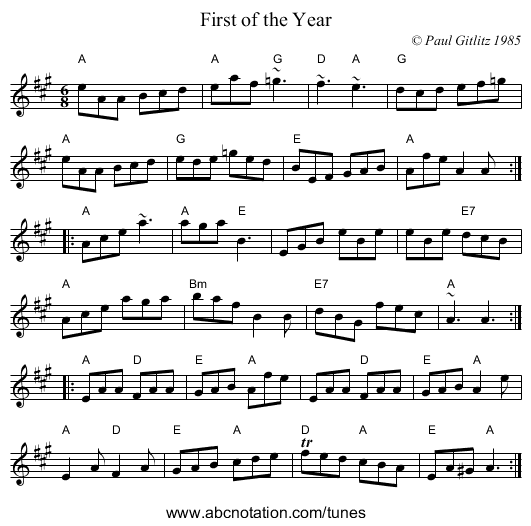 First of the Year - staff notation