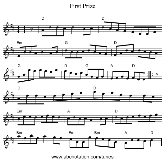 First Prize - staff notation
