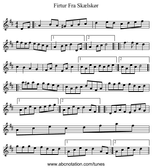 Firtur Fra Skælskør - staff notation