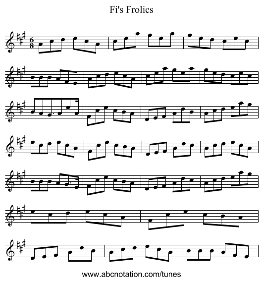 Fi's Frolics - staff notation