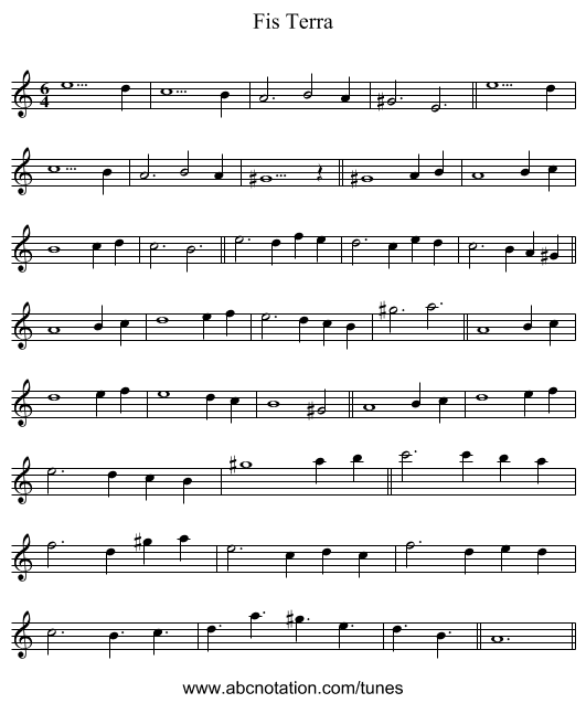 Fis Terra - staff notation