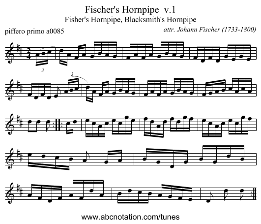 Fischer's Hornpipe  v.1 - staff notation