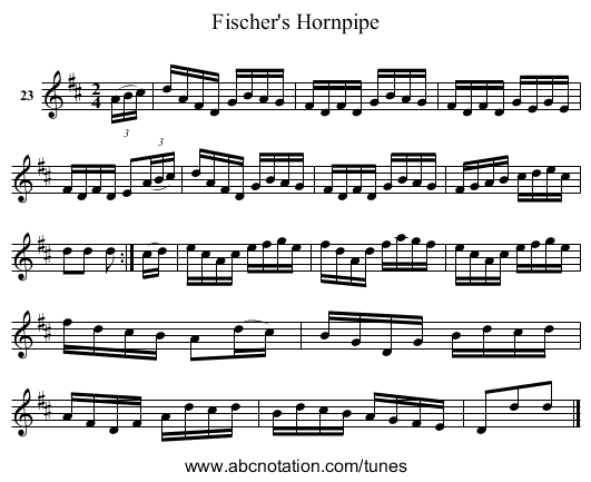 Fischer's Hornpipe - staff notation