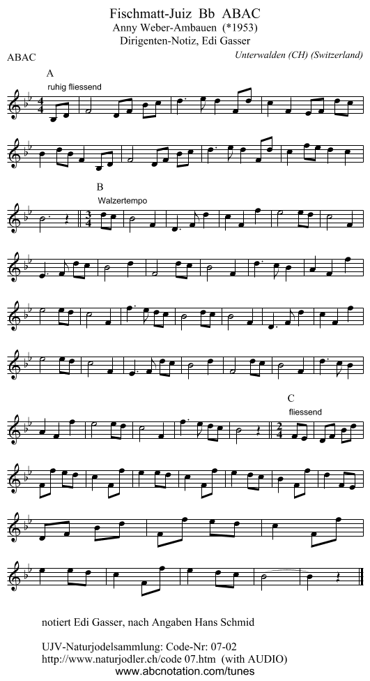 Fischmatt-Juiz  Bb  ABAC - staff notation