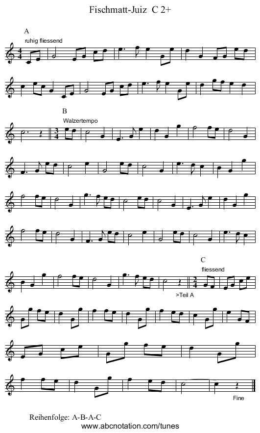 Fischmatt-Juiz C 2+ - staff notation