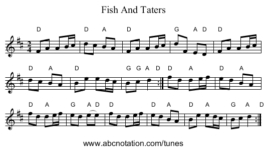 Fish And Taters - staff notation