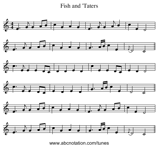 Fish and 'Taters - staff notation