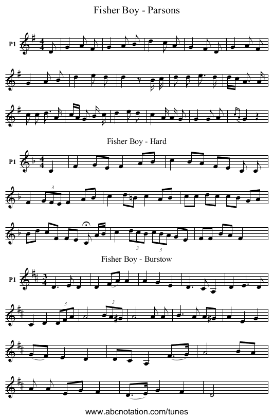 Fisher Boy - Parsons - staff notation